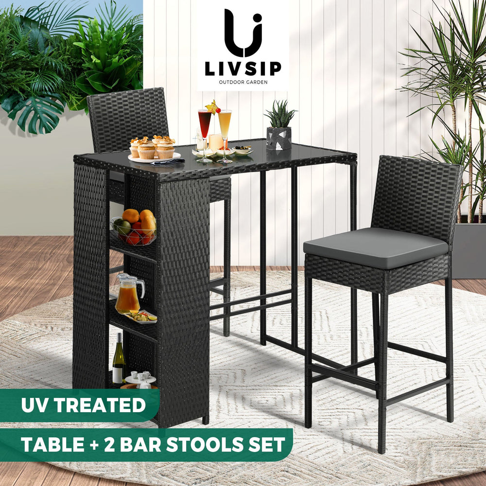 Livsip Outdoor Bar Table Bar Stools Set Patio Furniture Dining Chairs Wicker 3PC