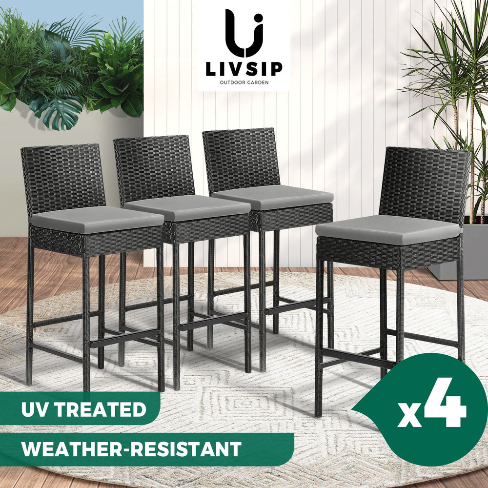 Livsip Garden Bar Stools Rattan Dinning Chairs Cafe Outdoor Patio Chairs 4X