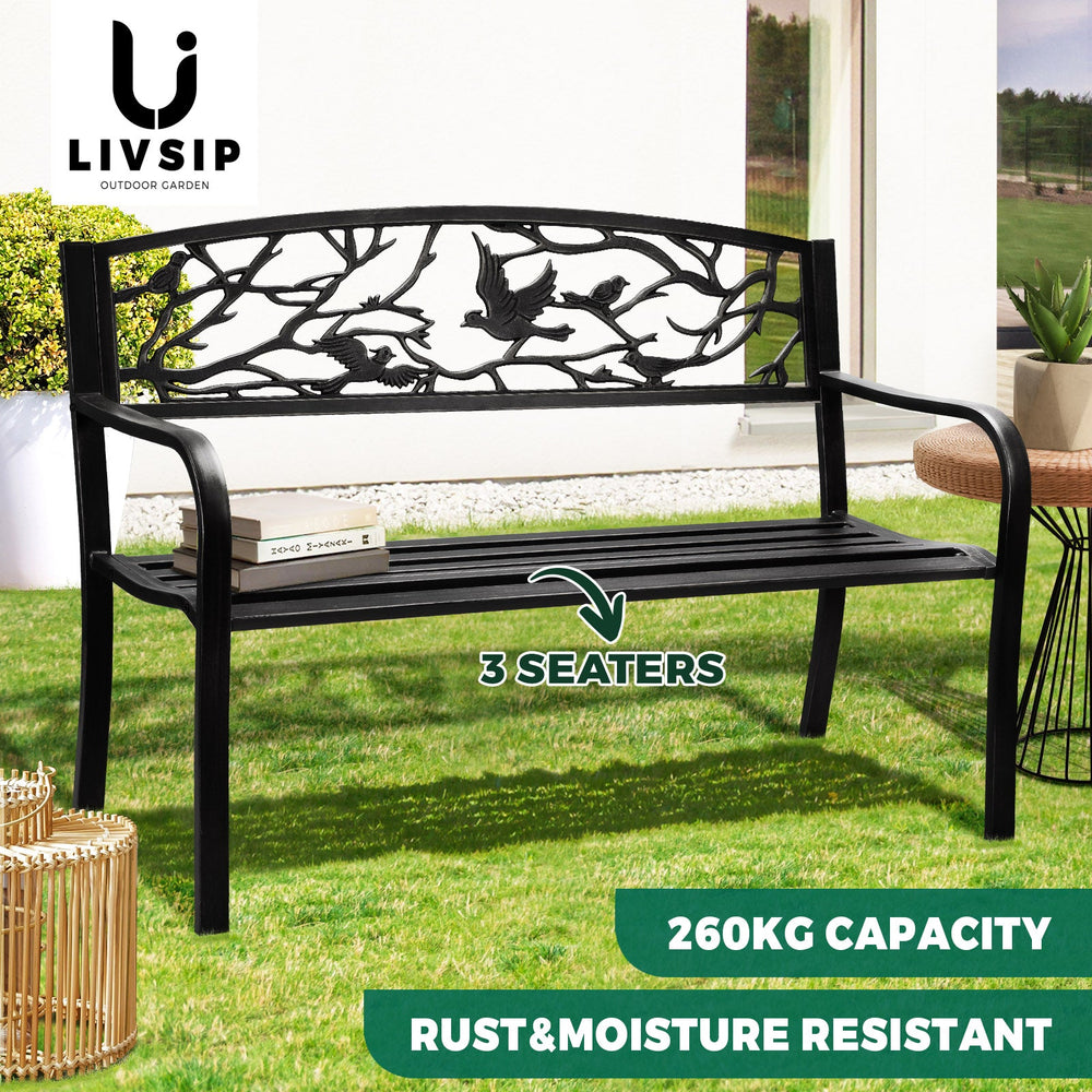 Livsip Garden Bench Backyard Chair Patio Seat Outdoor Furniture Bird Pattern