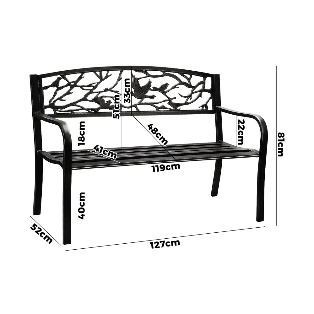 Livsip Garden Bench Backyard Chair Patio Seat Outdoor Furniture Bird Pattern