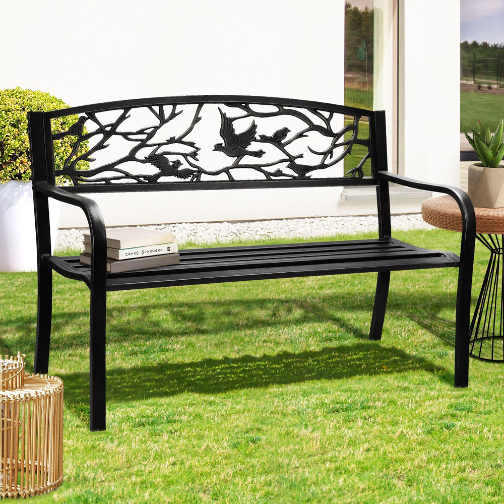 Livsip Garden Bench Backyard Chair Patio Seat Outdoor Furniture Bird Pattern