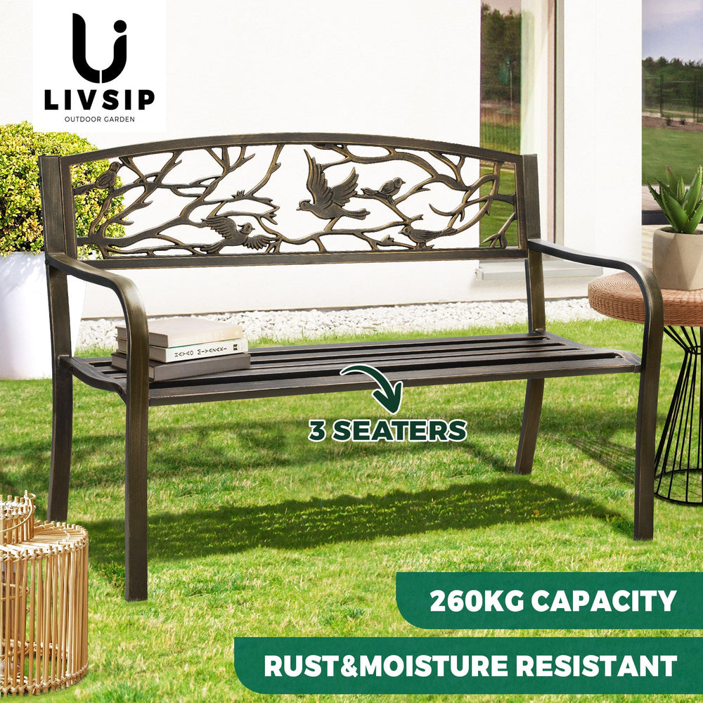 Livsip Garden Bench Park Lounge Patio Chair Backyard 3 Seater Outdoor Furniture