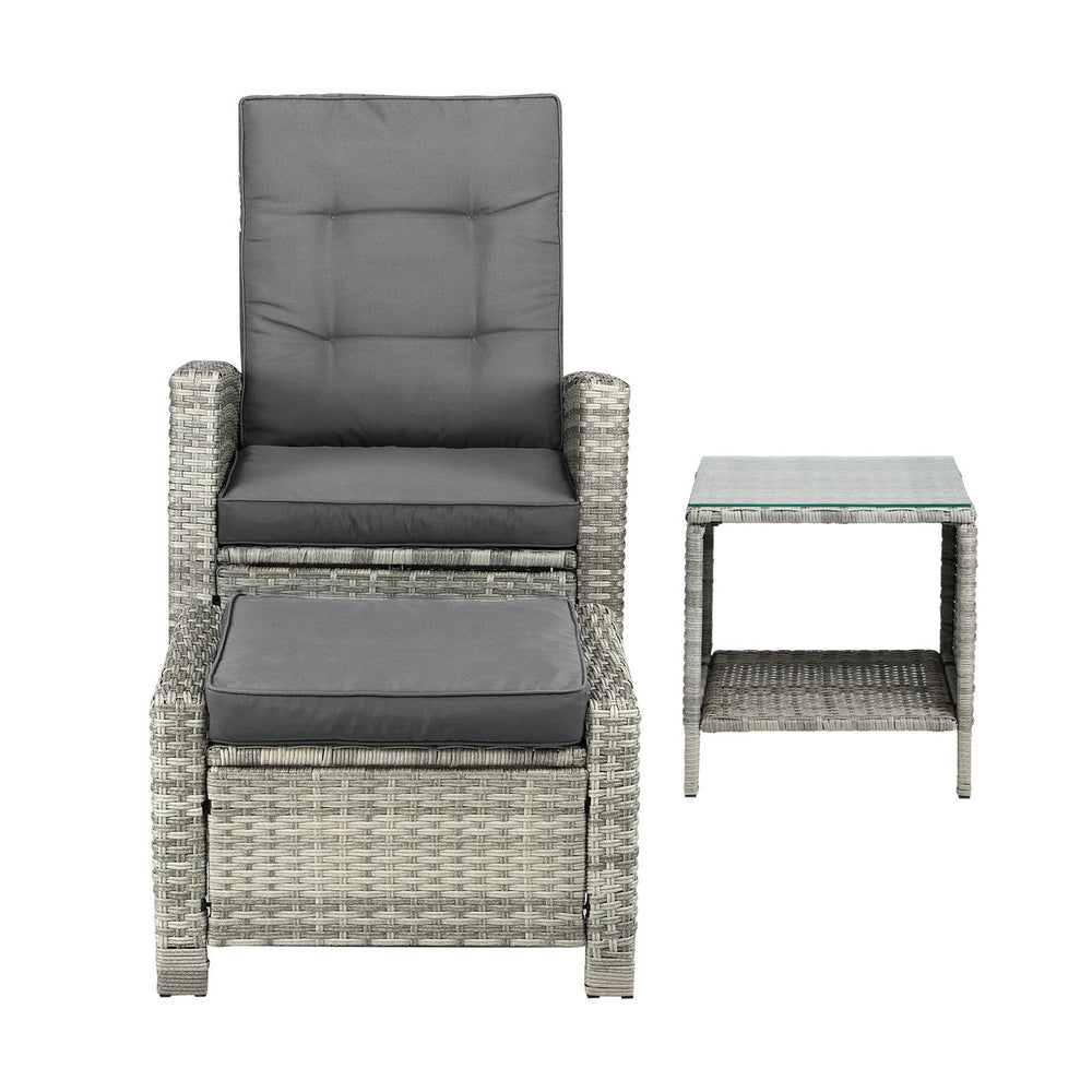 Livsip Recliner Chair Outdoor Sun Lounge Setting Wicker Sofa Patio Furniture 3PC