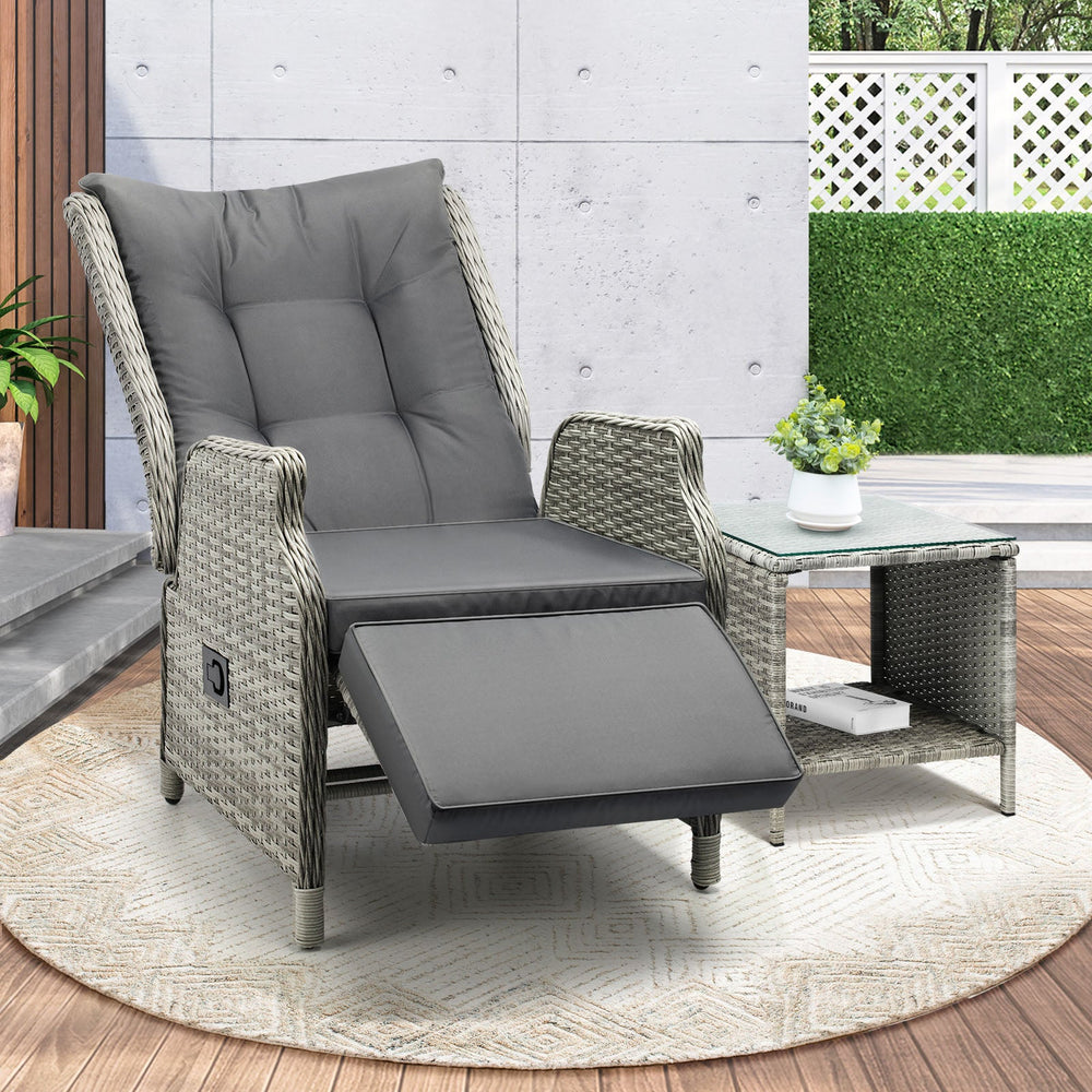 Livsip Outdoor Recliner Chair Sun Lounge &amp; Table Set outdoor Furniture Patio Sofa