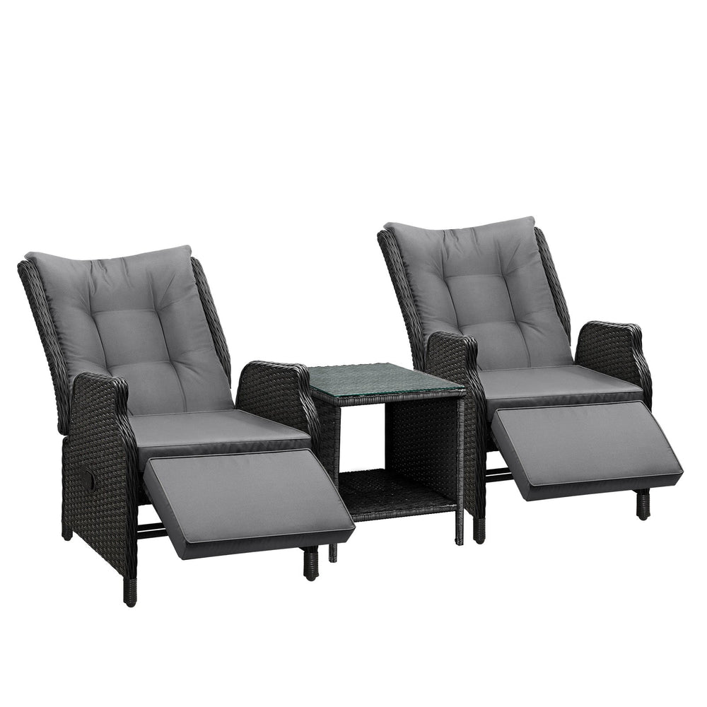 Livsip Sun Lounge Outdoor Recliner Chair &amp;Table Outdoor Furniture Patio Set of 3