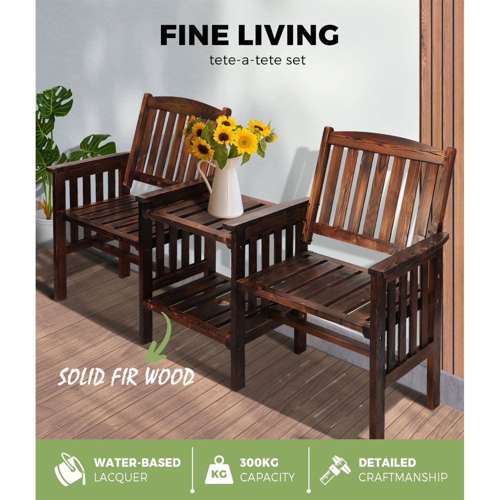 Livsip Outdoor Wooden Chair Garden Bench 2 Seat &amp; Table Loveseat Patio Furniture