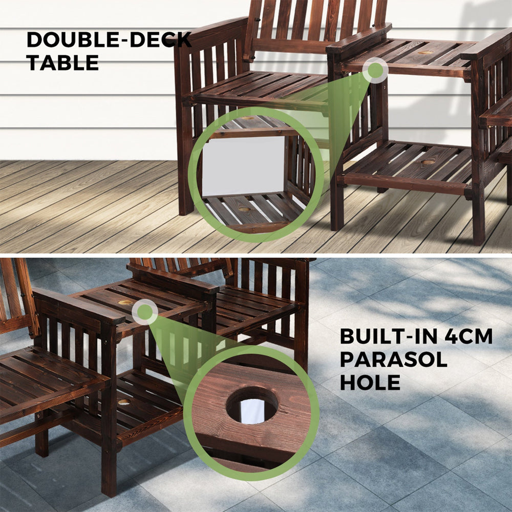 Livsip Outdoor Wooden Chair Garden Bench 2 Seat &amp; Table Loveseat Patio Furniture