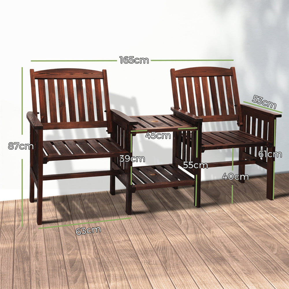 Livsip Outdoor Wooden Chair Garden Bench 2 Seat &amp; Table Loveseat Patio Furniture