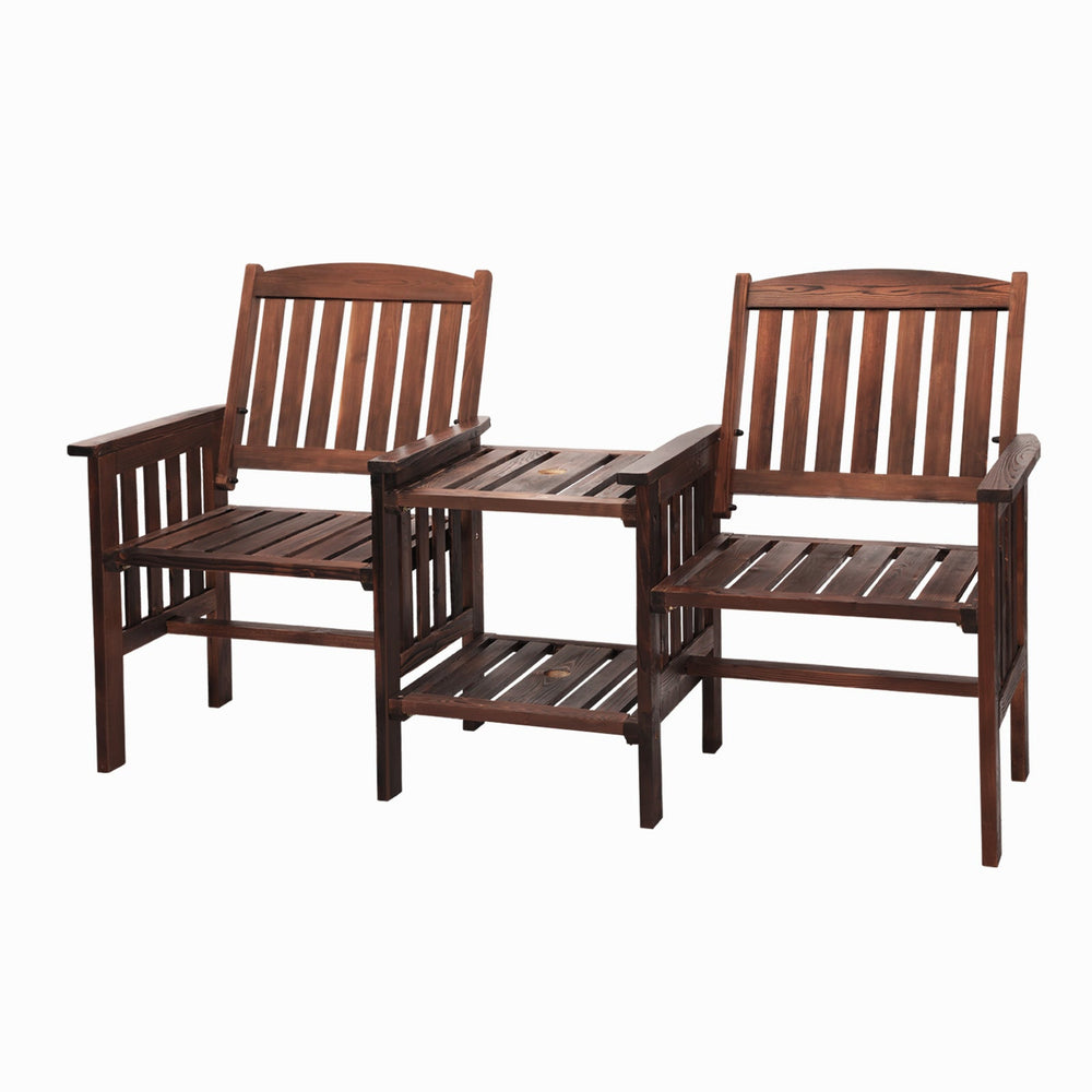 Livsip Outdoor Wooden Chair Garden Bench 2 Seat &amp; Table Loveseat Patio Furniture