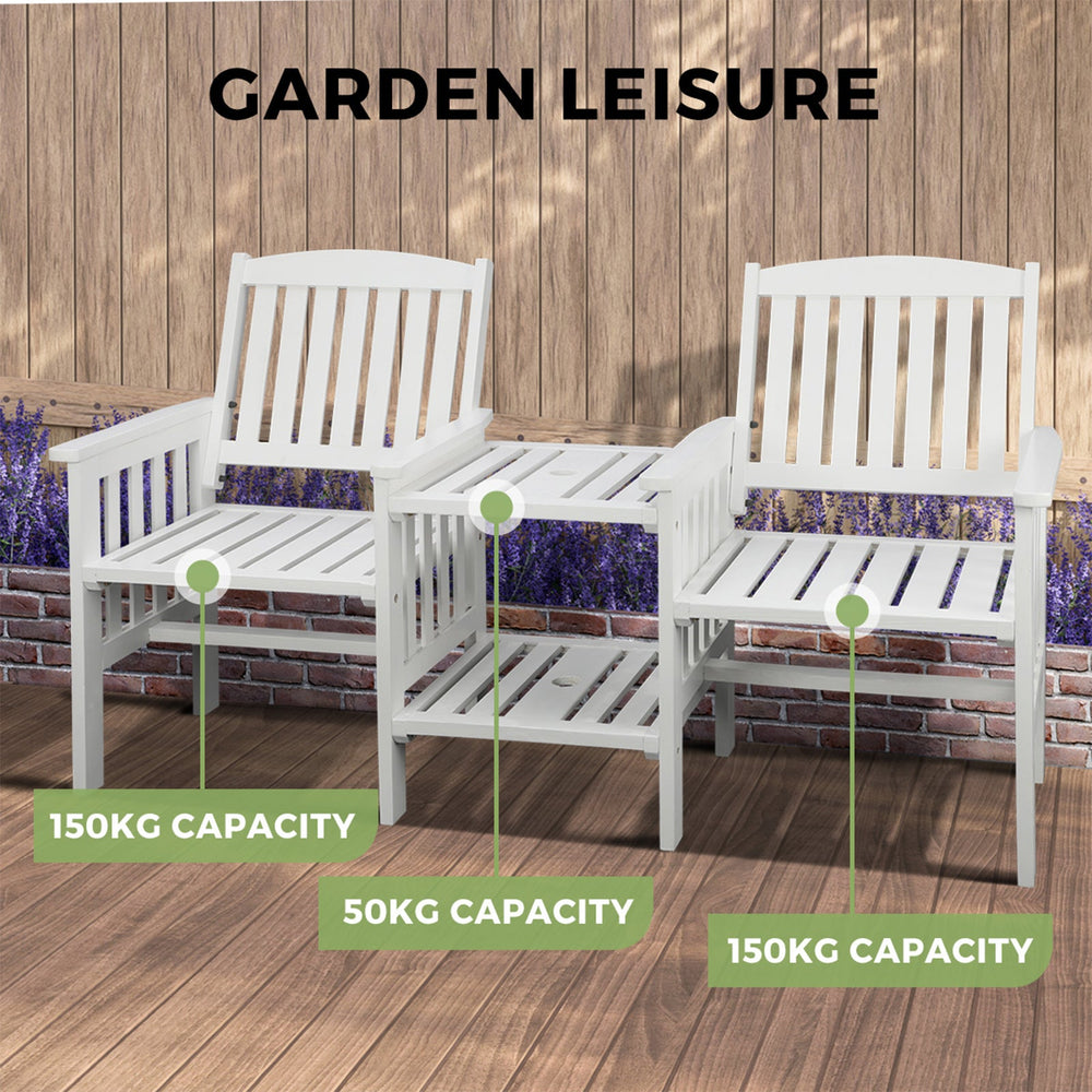 Livsip Wooden Garden Bench 2 Seat Table Loveseat Outdoor Patio Furniture White