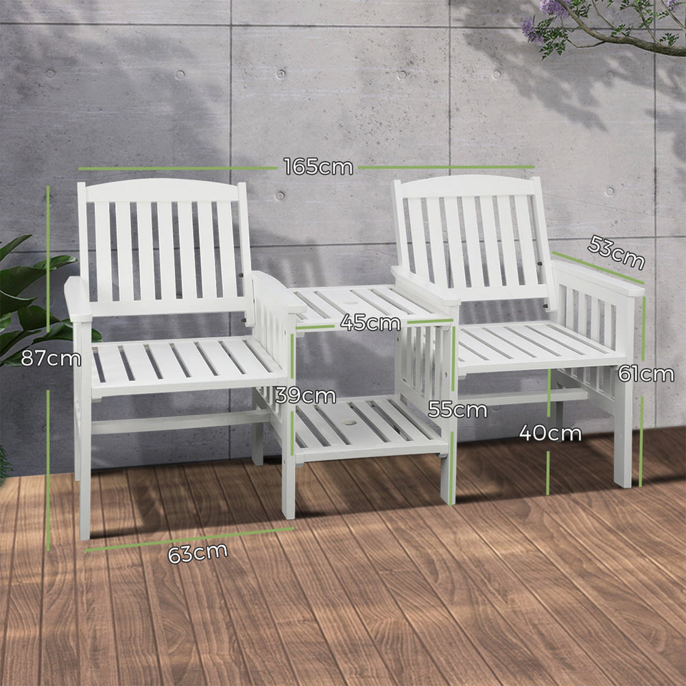 Livsip Wooden Garden Bench 2 Seat Table Loveseat Outdoor Patio Furniture White