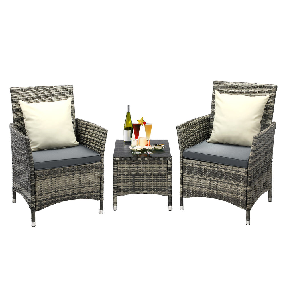 Livsip Outdoor Furniture Setting 3 Piece Wicker Bistro Set Patio Chairs Table