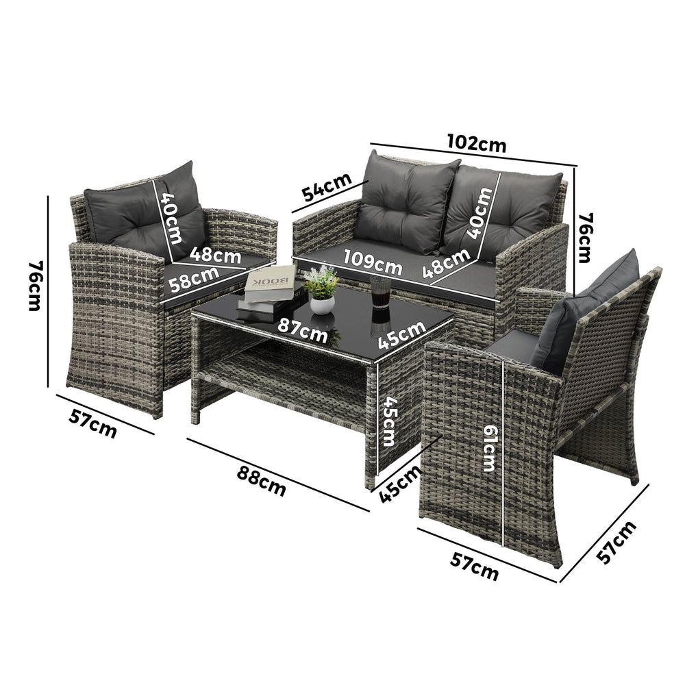 Livsip Outdoor Sofa Set Patio Furniture Wicker Table Chair Garden Lounge 4Piece
