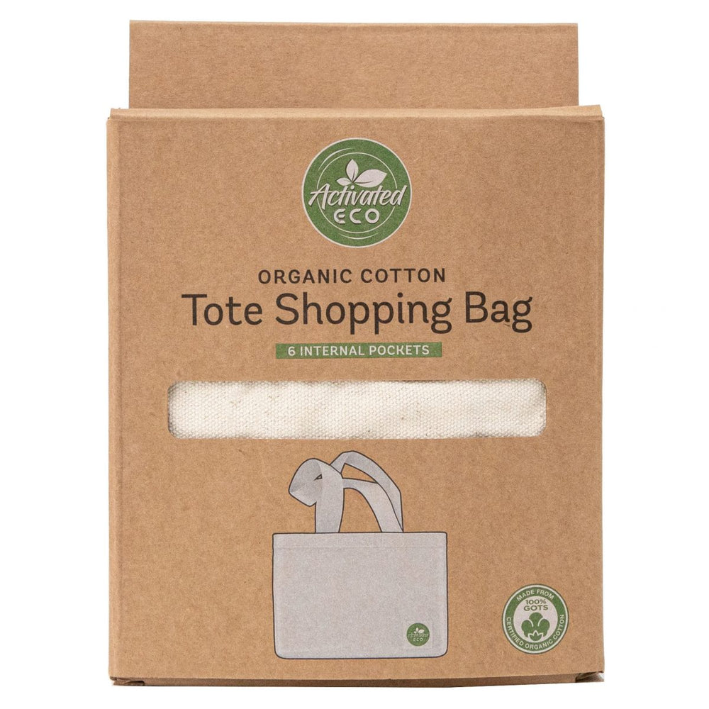 Activated Eco Organic Cotton Tote Shopping Bag with Pockets