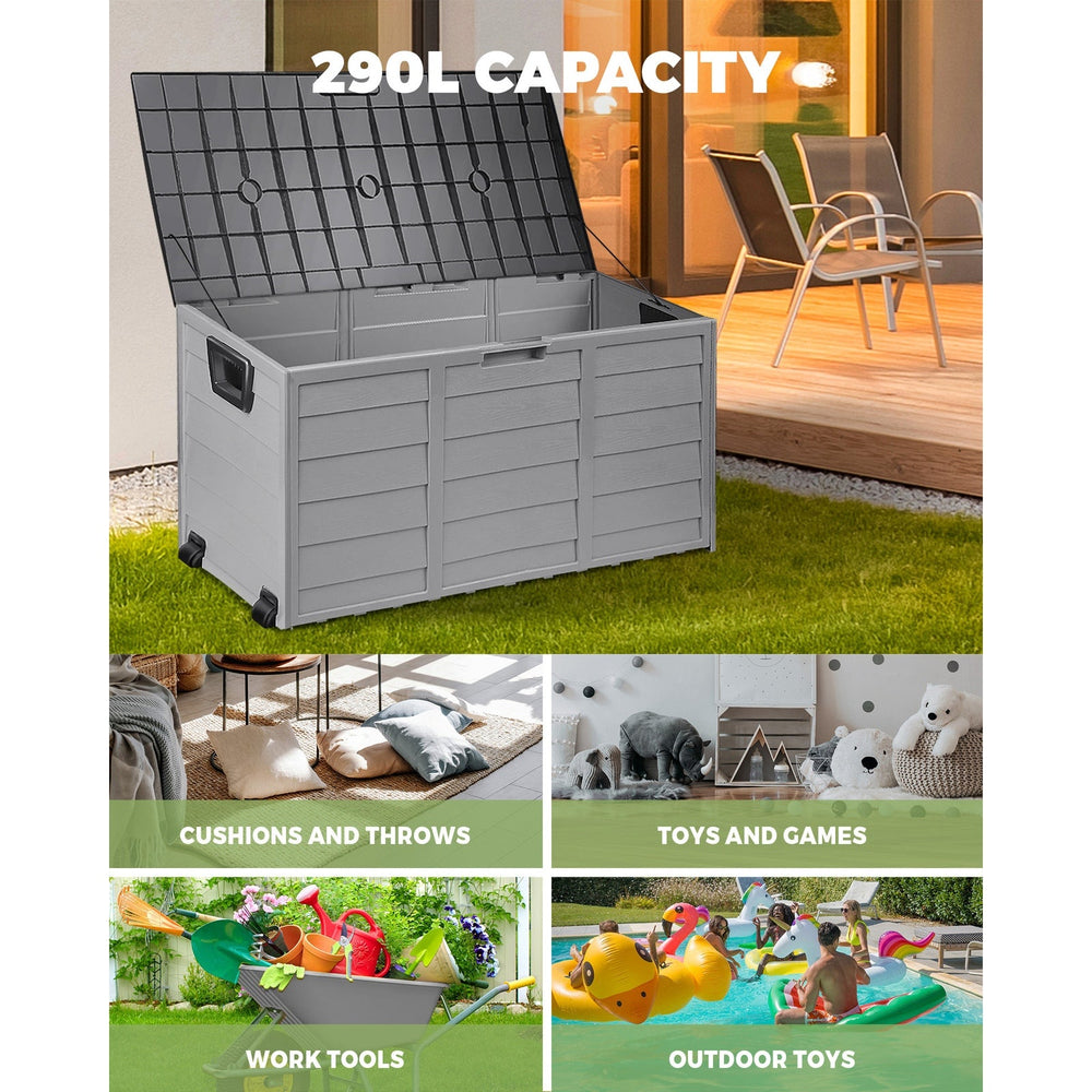 Outdoor Storage Box Lockable Weatherproof Garden DeckToy Shed 290L GREY