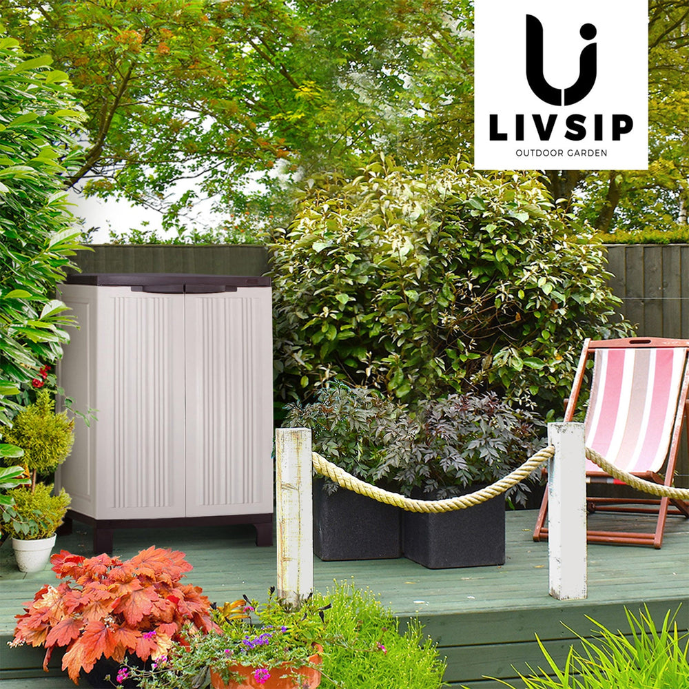 Livsip Outdoor Storage Cabinet Box Garden Cupboard Adjustable Lockable Brown