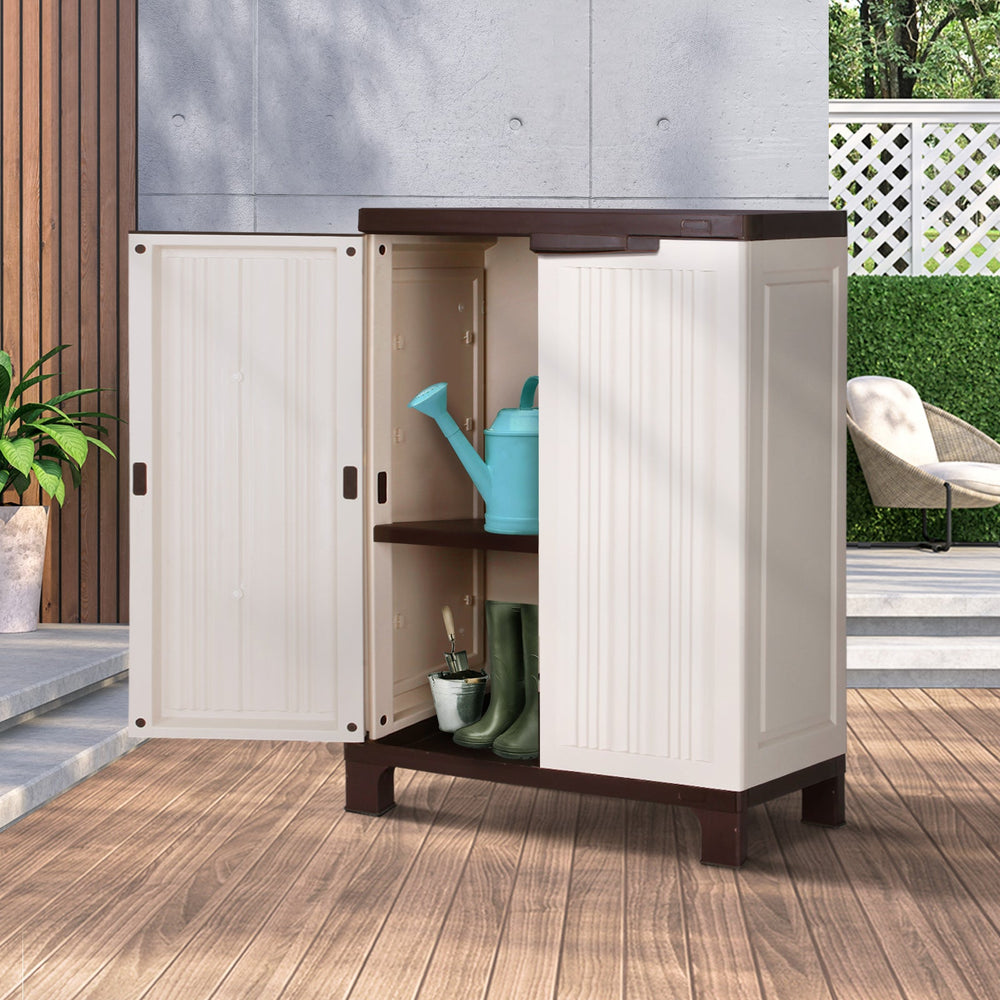 Livsip Outdoor Storage Cabinet Box Garden Cupboard Adjustable Lockable Brown