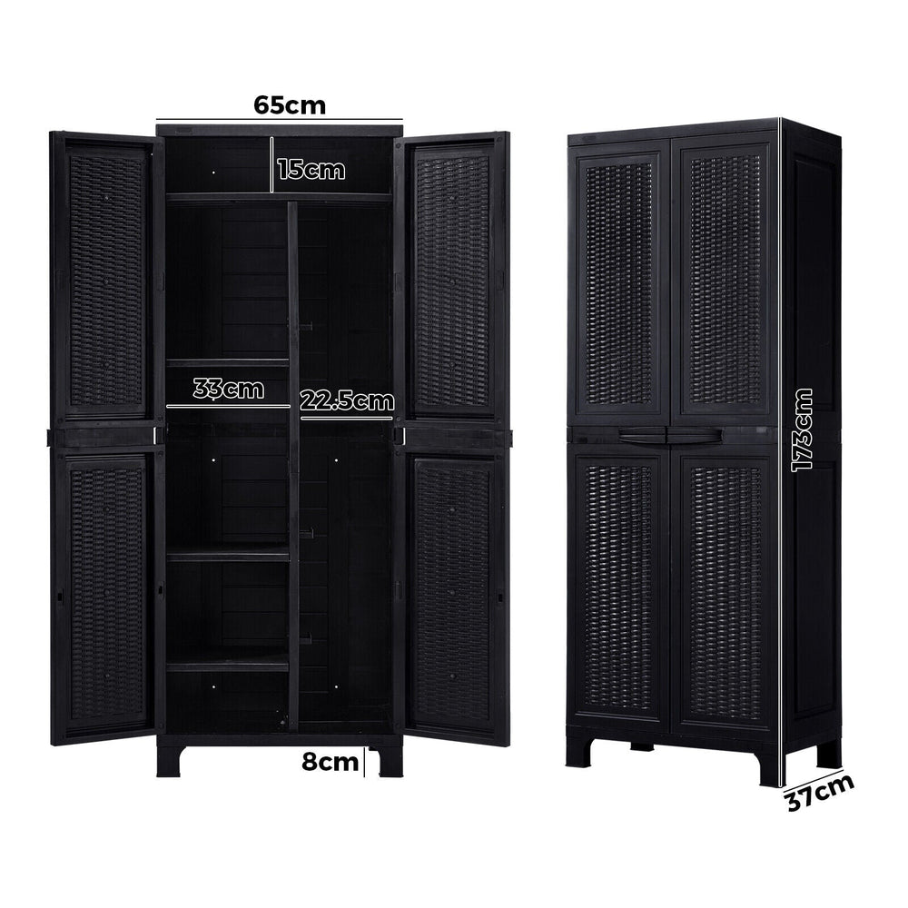 Livsip Outdoor Storage Cabinet Box Cupboard Garage Garden Adjustable Tall Black