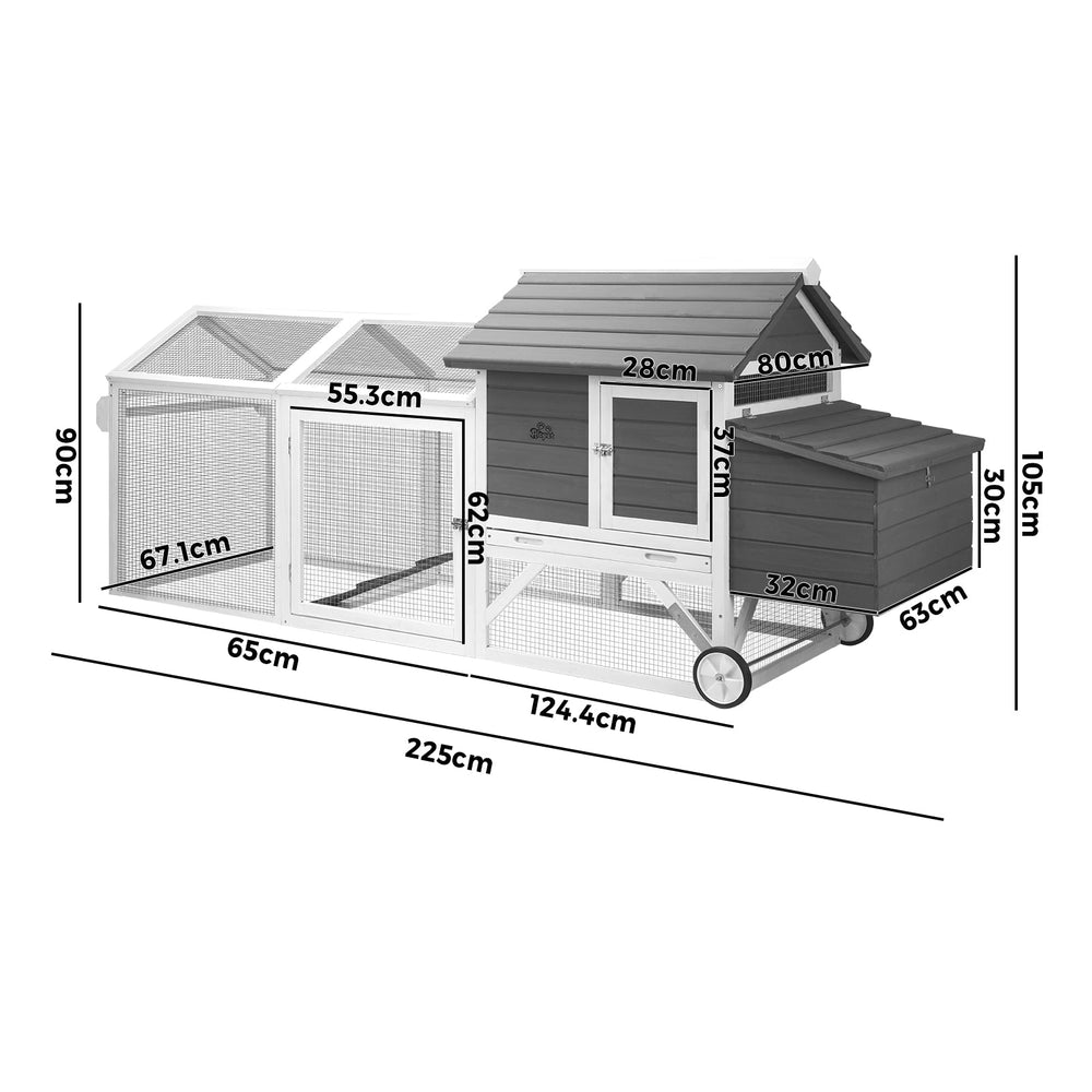 Alopet Chicken Coop Rabbit Hutch Extra Large Wooden House Run Hatch Box w/Wheels