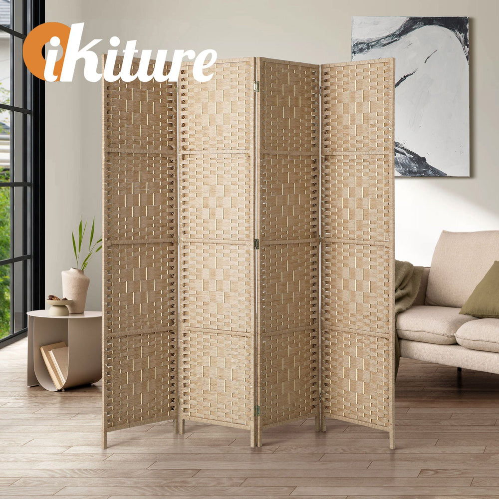 Oikiture 4 Panel Room Divider Privacy Screen Dividers Woven Wood Fold Stand