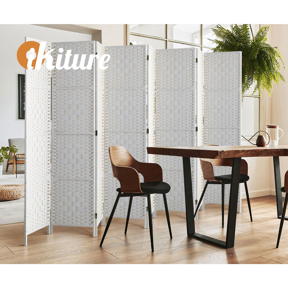 Oikiture 8 Panel Room Divider Screen Privacy Dividers Woven Wood Folding White