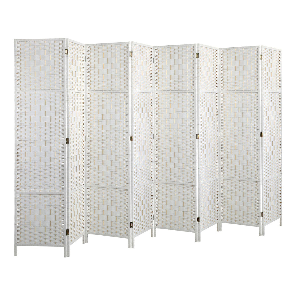 Oikiture 8 Panel Room Divider Screen Privacy Dividers Woven Wood Folding White