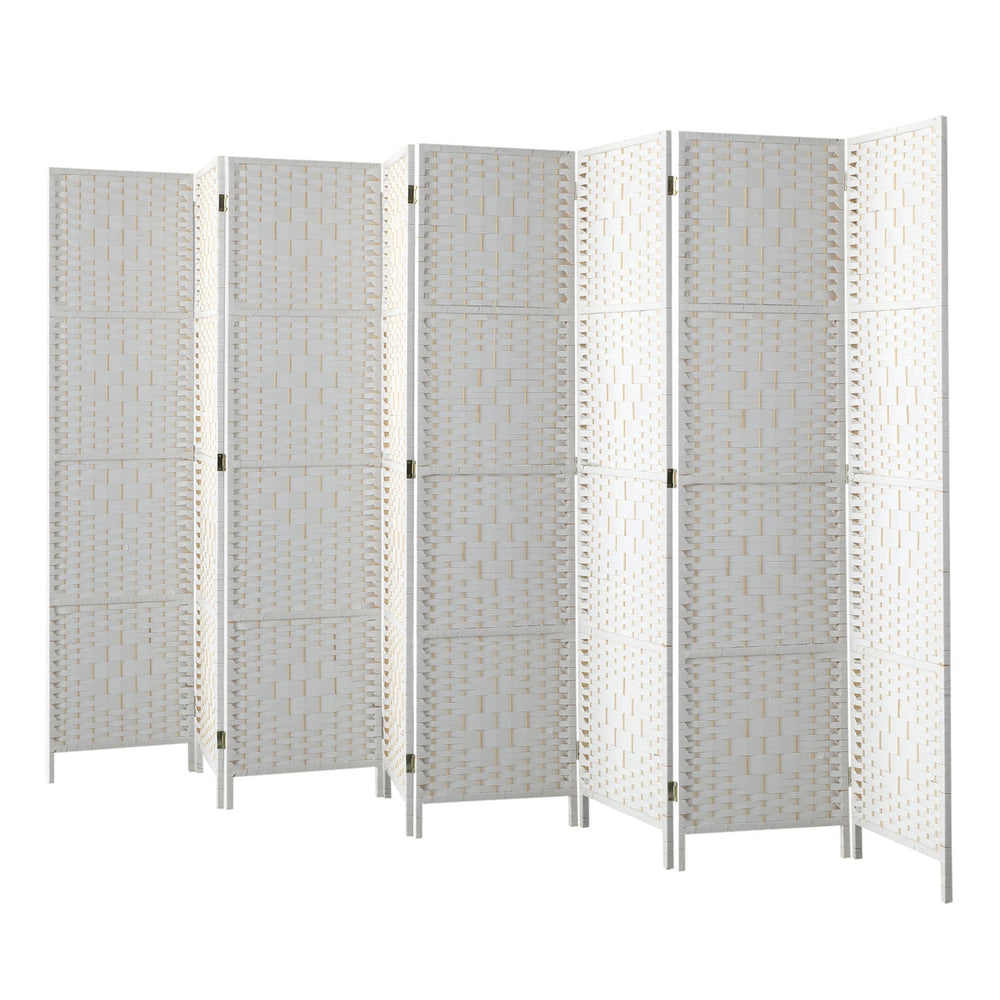 Oikiture 8 Panel Room Divider Screen Privacy Dividers Woven Wood Folding White