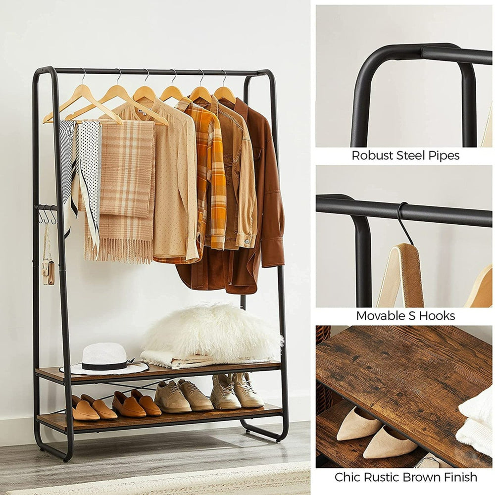 VASAGLE Open Wardrobe Garment Coat Hanger with Shelves Clothes Rack - Rustic Brown