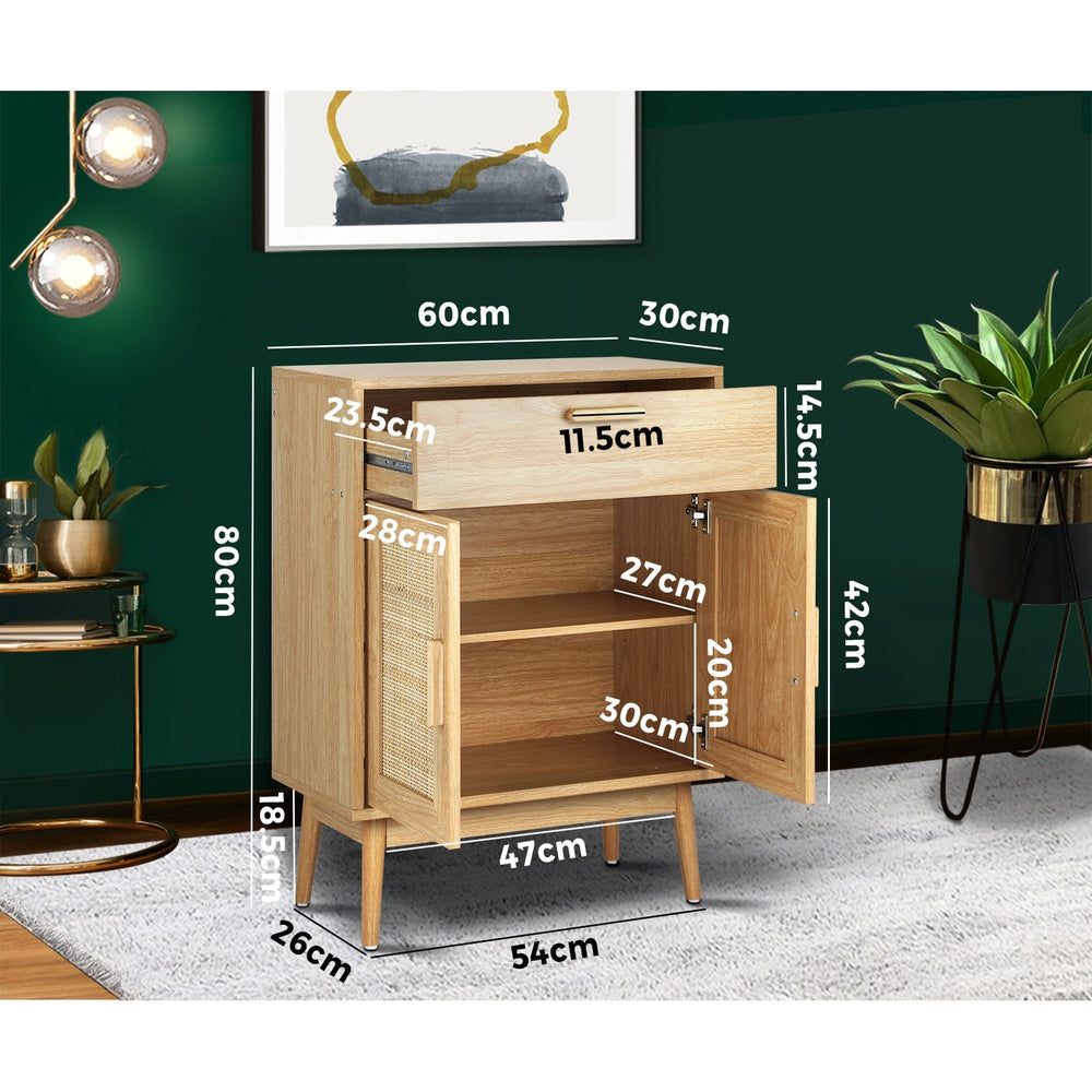 Oikiture Sideboard Cabinet Buffet Rattan Furniture Cupboard Hallway Table Wood