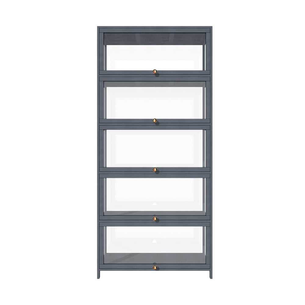 OIKITURE 5 Tier Display Storage Cabinet with Magnetic Closure Door,Hallway Shelves Cabinet for Living Room Dining Room