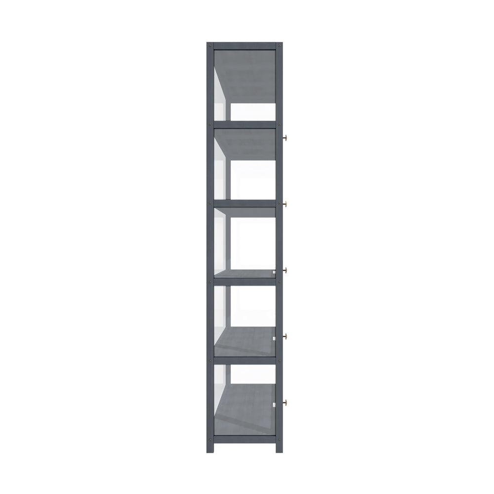 OIKITURE 5 Tier Display Storage Cabinet with Magnetic Closure Door,Hallway Shelves Cabinet for Living Room Dining Room