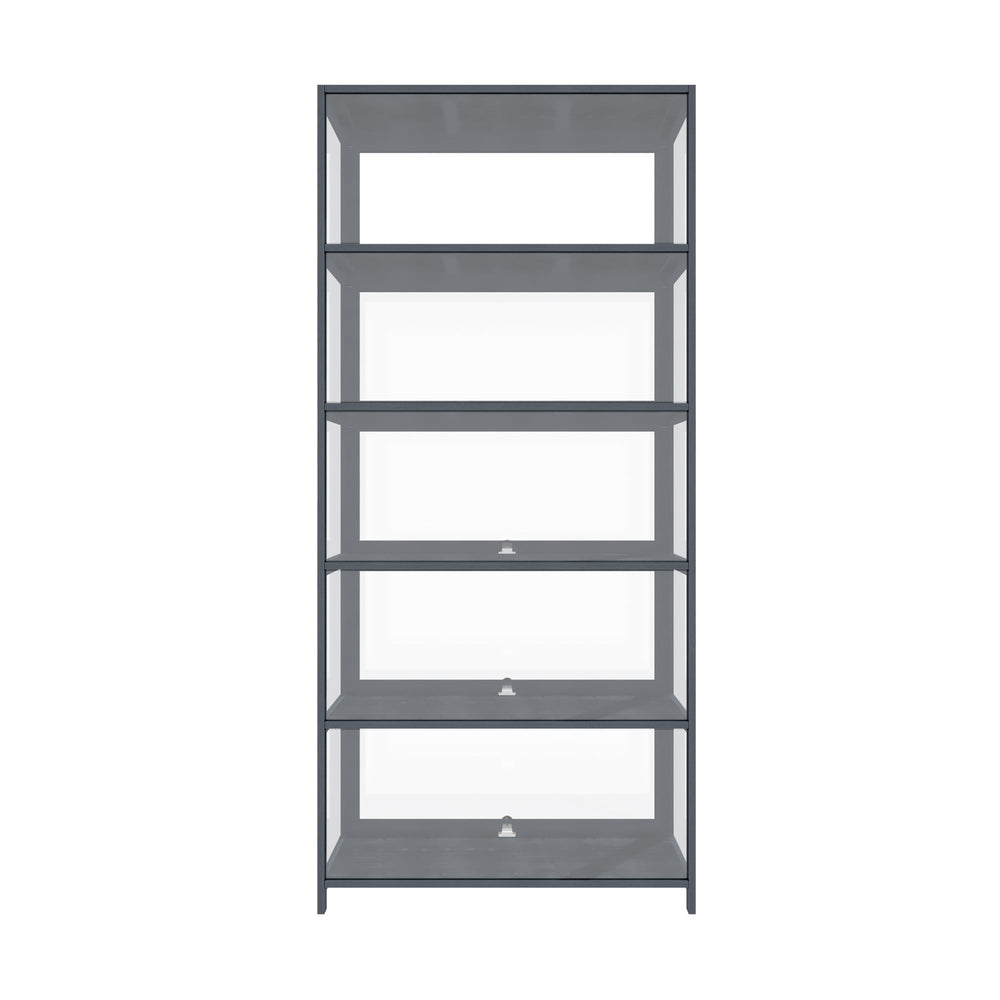 OIKITURE 5 Tier Display Storage Cabinet with Magnetic Closure Door,Hallway Shelves Cabinet for Living Room Dining Room