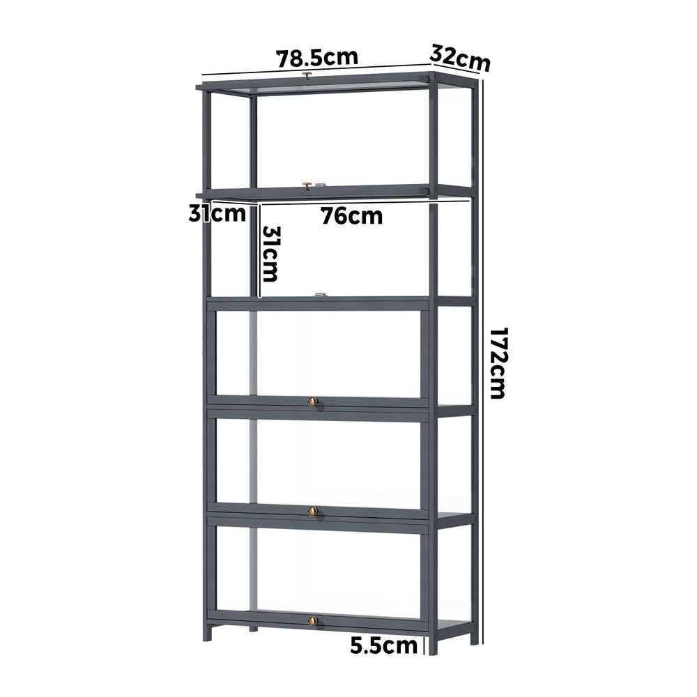 OIKITURE 5 Tier Display Storage Cabinet with Magnetic Closure Door,Hallway Shelves Cabinet for Living Room Dining Room