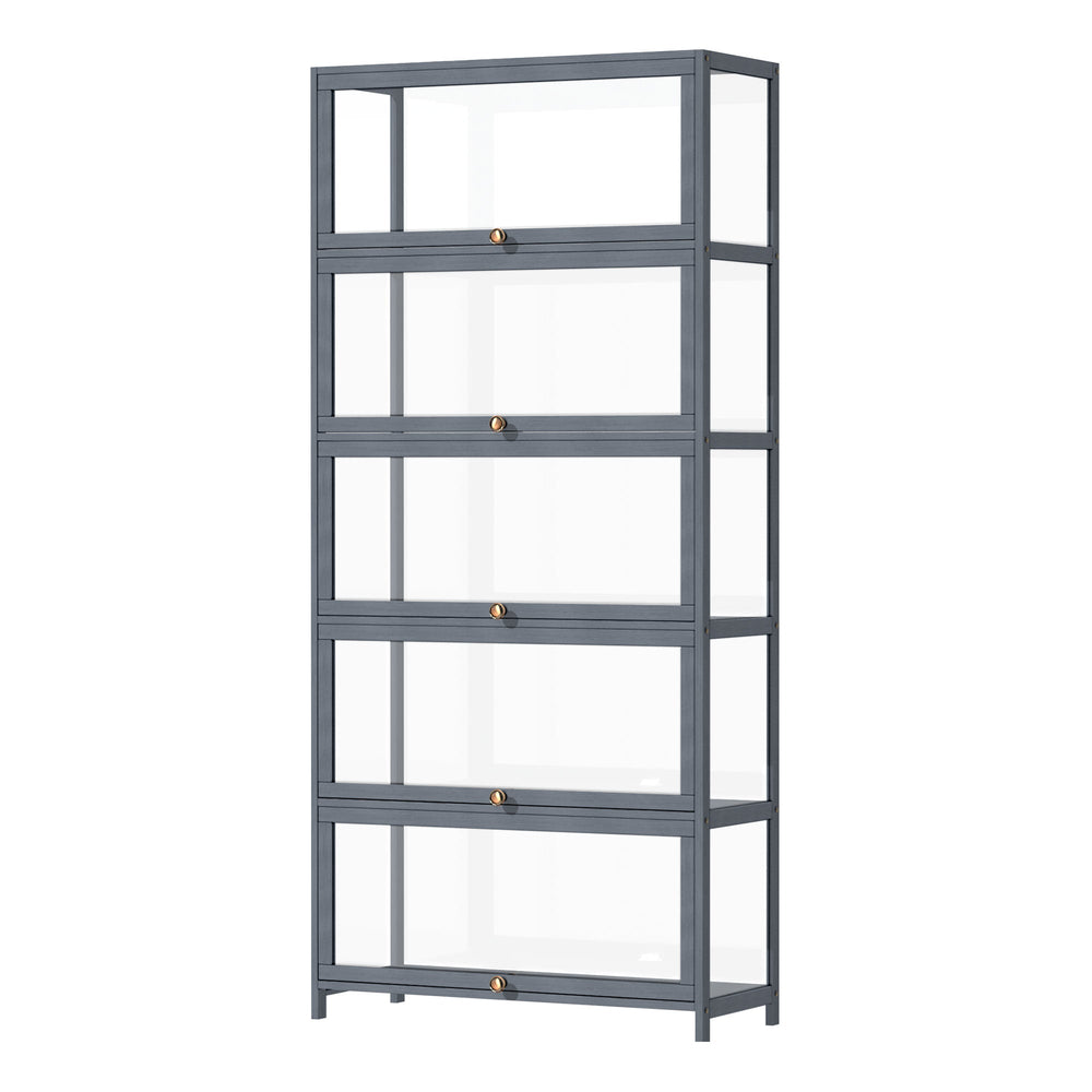 OIKITURE 5 Tier Display Storage Cabinet with Magnetic Closure Door,Hallway Shelves Cabinet for Living Room Dining Room