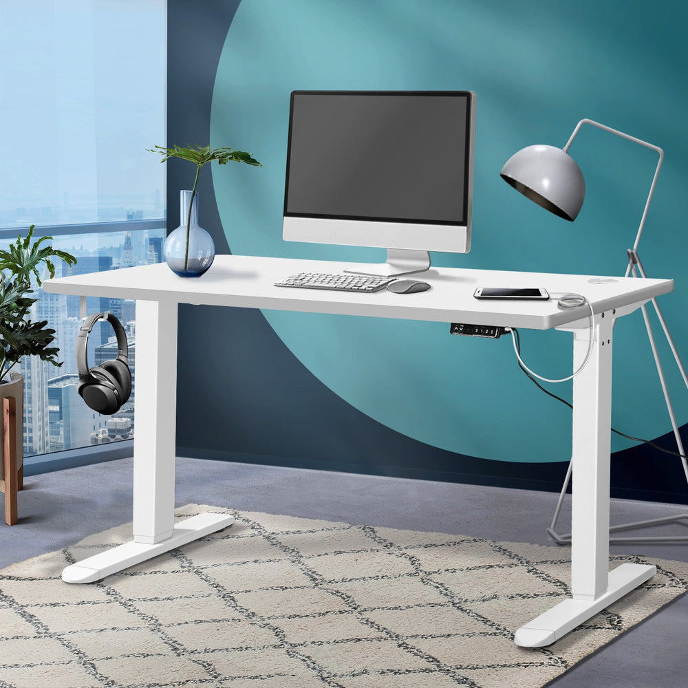 Oikiture Standing Desk Height Adjustable Motorised Electric Sit Stand Table 140cm