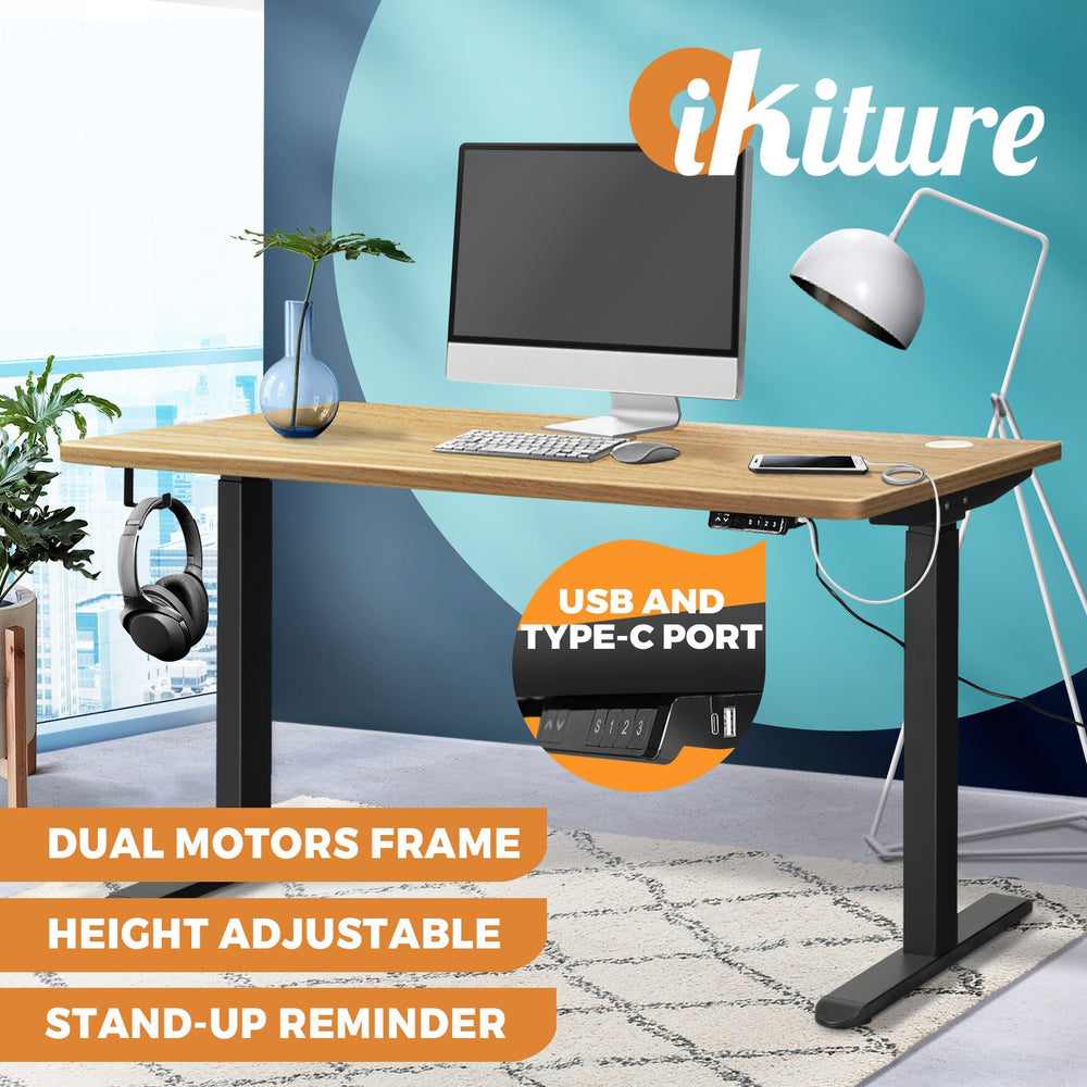 Oikiture Height Adjustable Standing Desk Electric Dual Motor Sit Stand Up 140cm