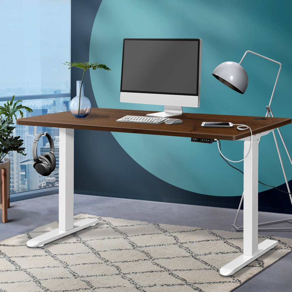 Oikiture Standing Desk Height Adjustable Electric Dual Motor Stand Table 140cm