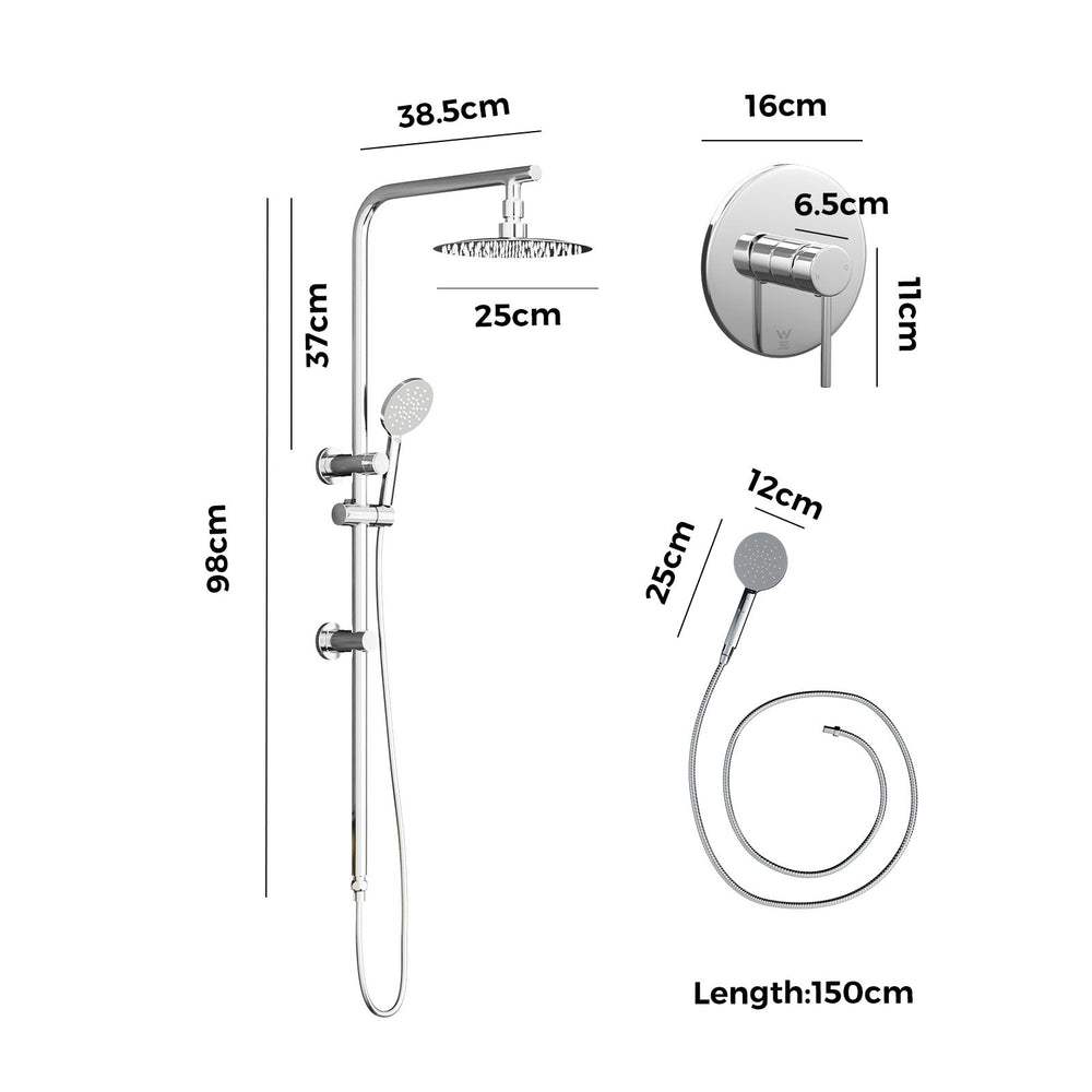 Welba 10&quot; Rain Shower Head Set Round Handheld With Shower Mixer Tap Chrome