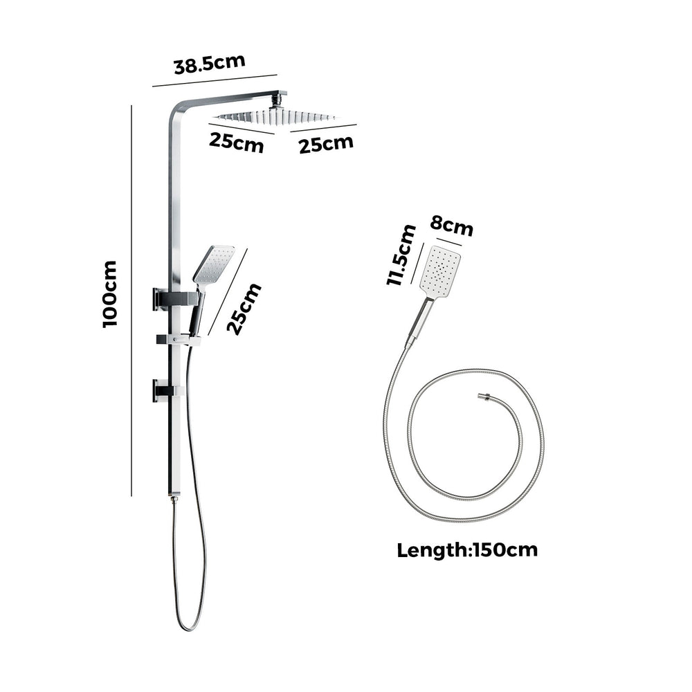 Welba 10&quot; Rain Shower Head Set Square 3-Mode Handheld Shower Rail Set Chrome