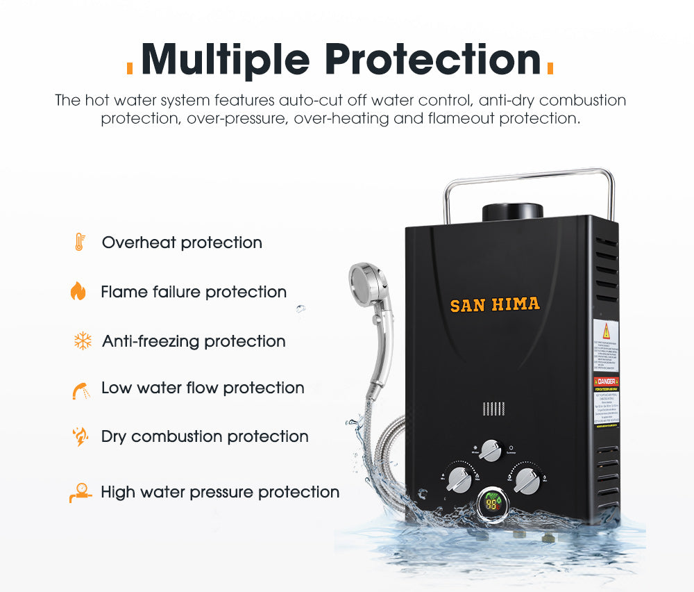 San Hima Portable Gas Hot Water Heater System 8L Caravan Outdoor Camping Shower