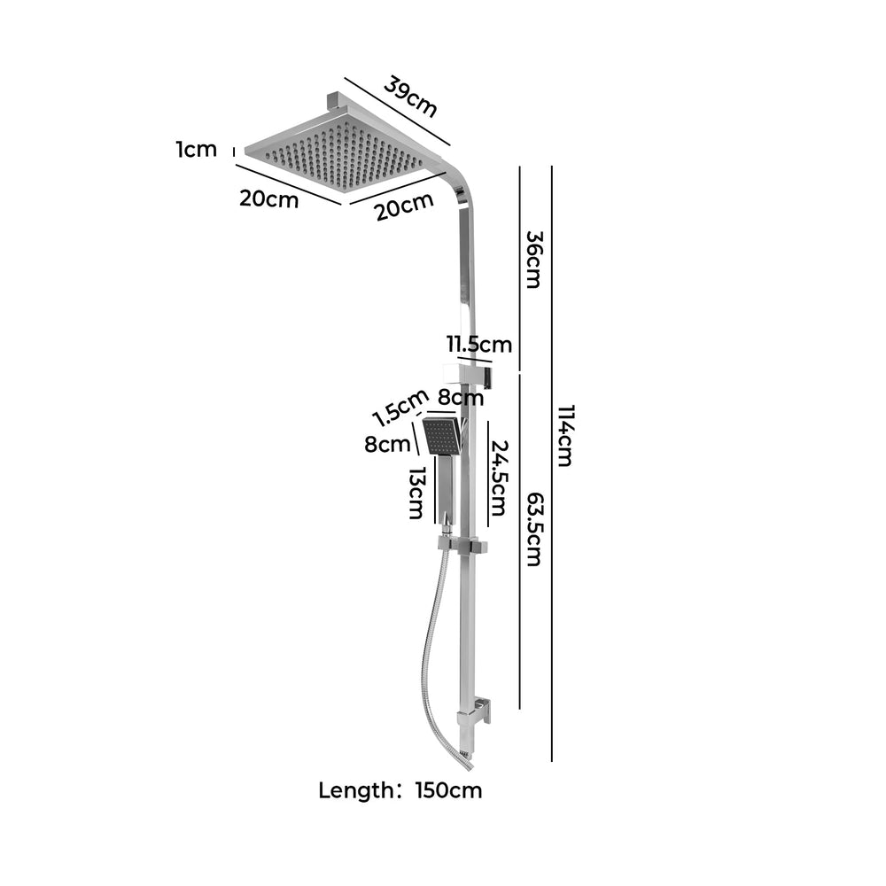 WELS 8&quot; Rain Shower Head Set Handheld Combo Square High Pressure Wall Chrome