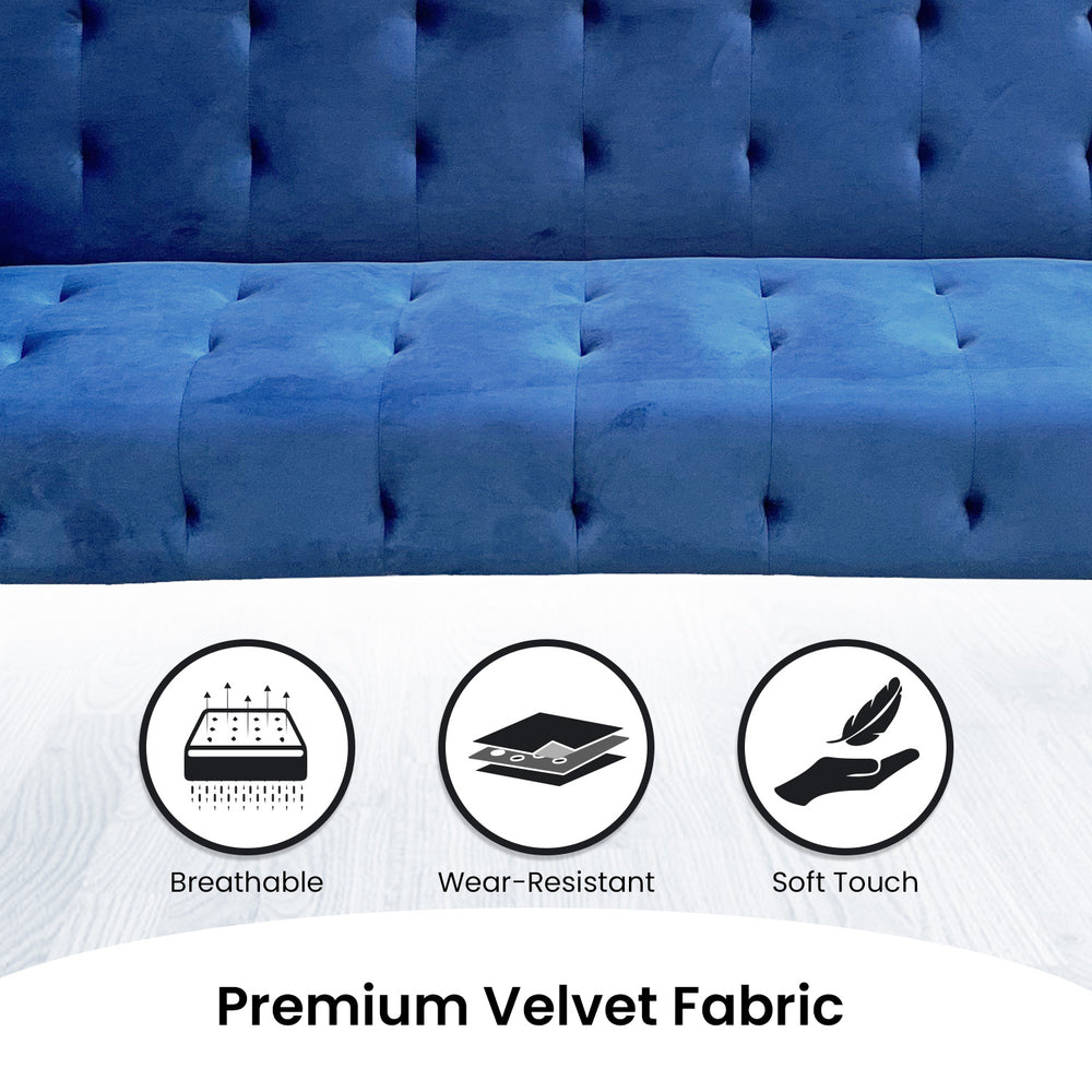 Sarantino Ava Tufted Velvet Sofa Bed - Blue