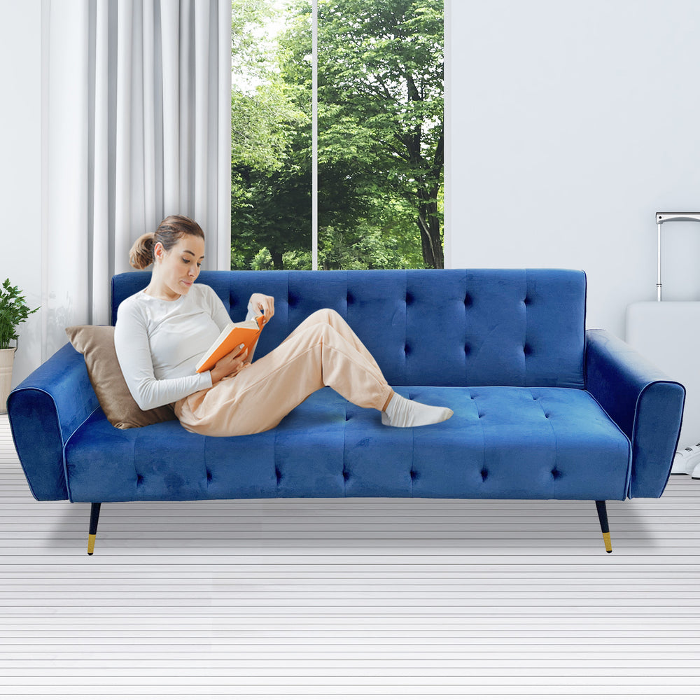 Sarantino Ava Tufted Velvet Sofa Bed - Blue