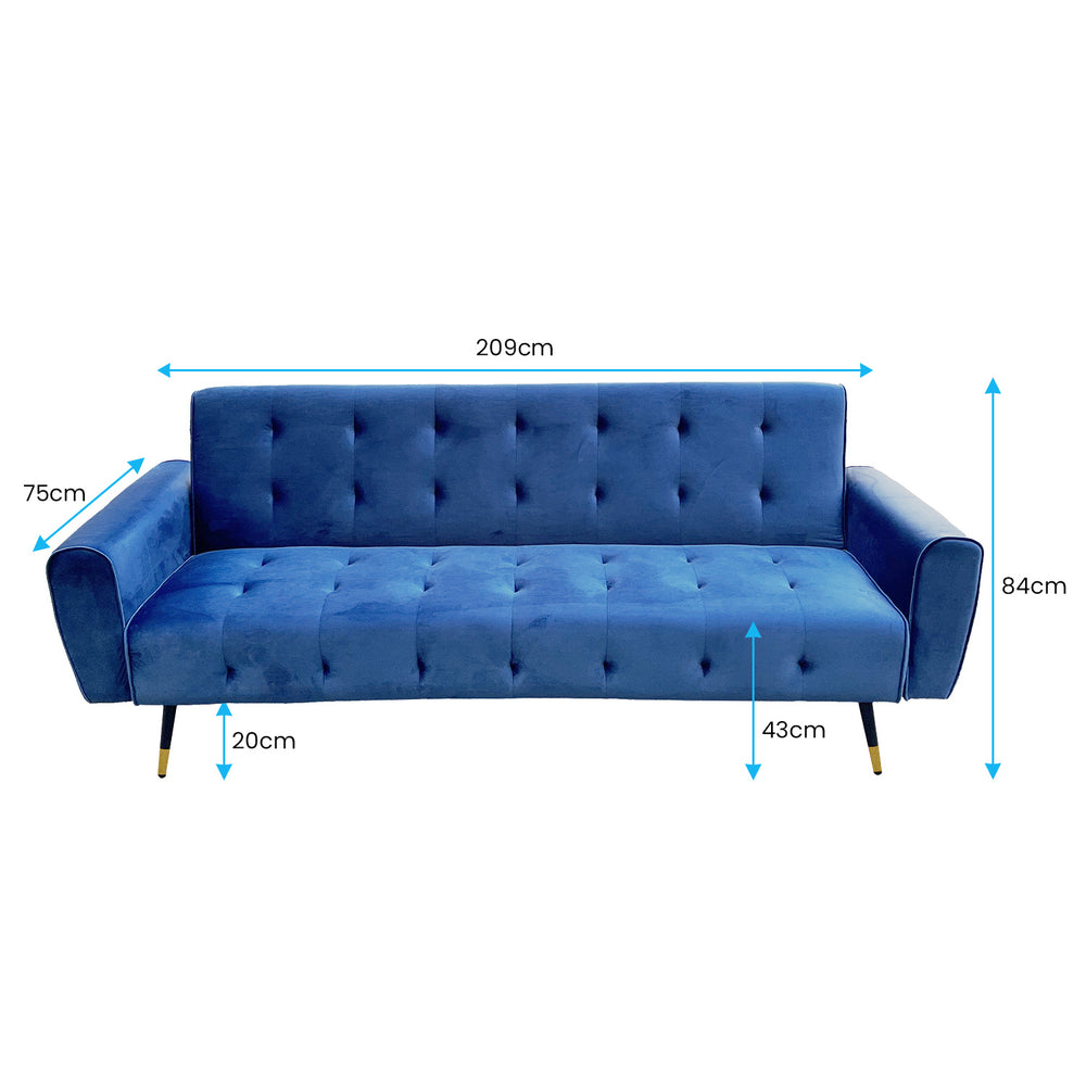 Sarantino Ava Tufted Velvet Sofa Bed - Blue