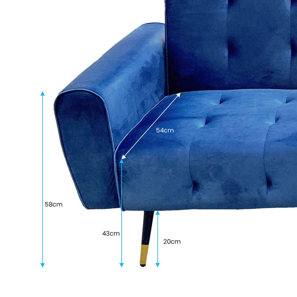 Sarantino Ava Tufted Velvet Sofa Bed - Blue