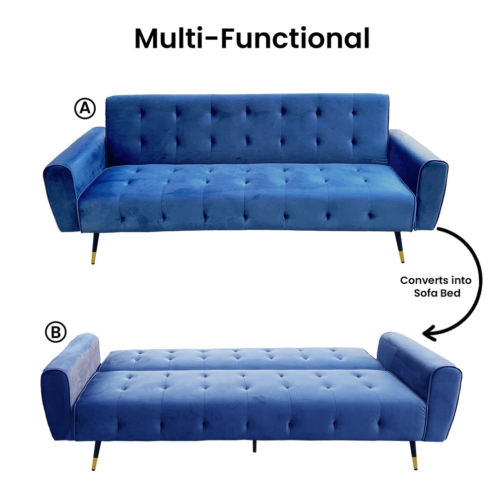 Sarantino Ava Tufted Velvet Sofa Bed - Blue