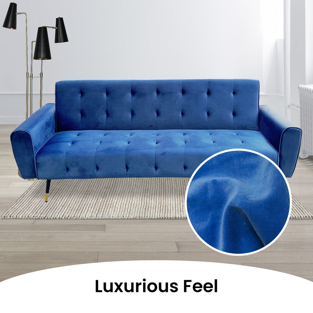 Sarantino Ava Tufted Velvet Sofa Bed - Blue