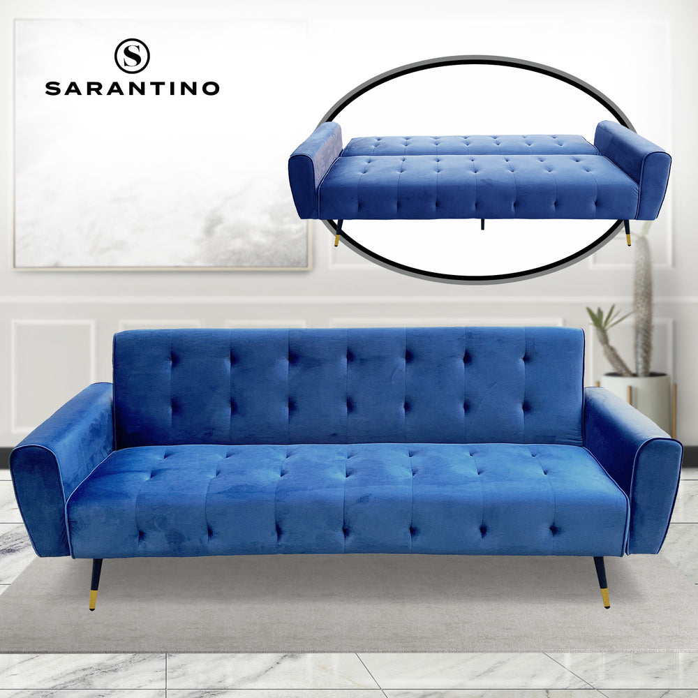 Sarantino Ava Tufted Velvet Sofa Bed - Blue