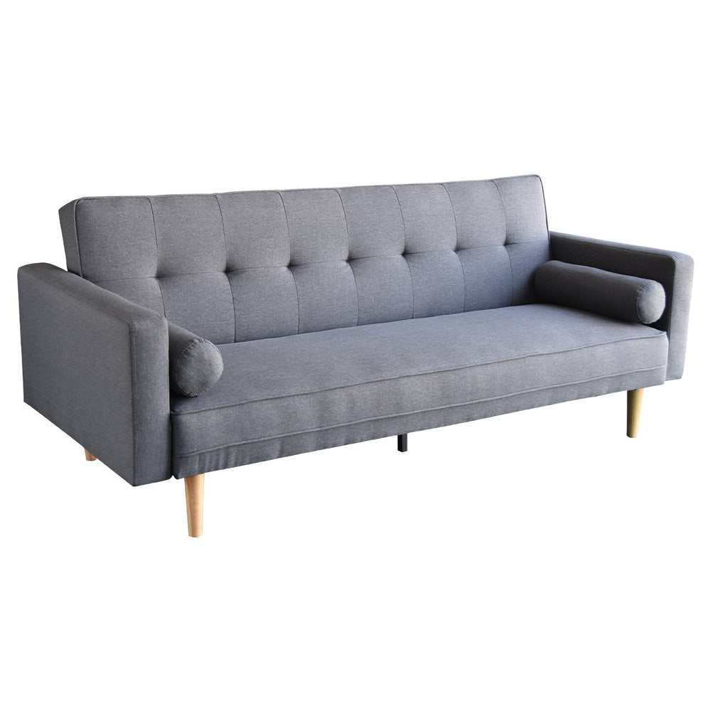 Sarantino Aria 3-Seater Linen Sofa Bed with Bolsters - Dark Grey