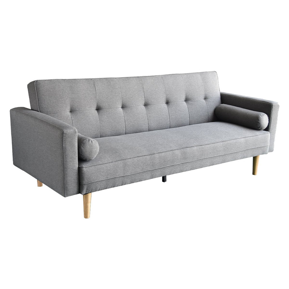 Sarantino Aria 3-Seater Linen Sofa Bed with Bolsters - Light Grey